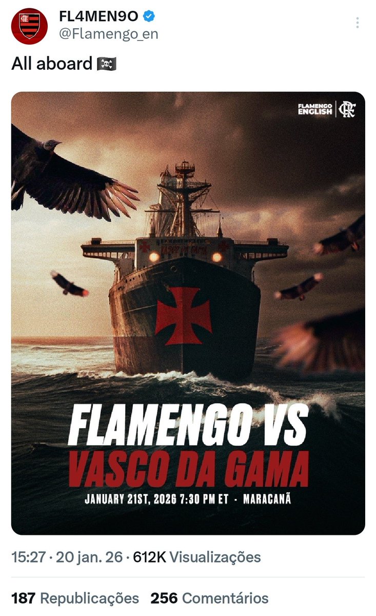 alexcrfla's tweet photo. perfil do Flamengo em inglês apagou o post pro jogo kkkkkkkkkkkk https://t.co/p4o14bxEP5