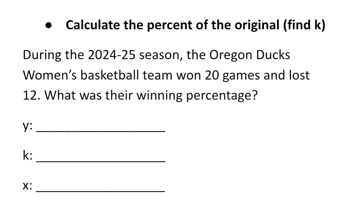 Some real life work for your 7th grader in class today using proportional linear equations (y=kx). Go for it, nerds. No cheating.
