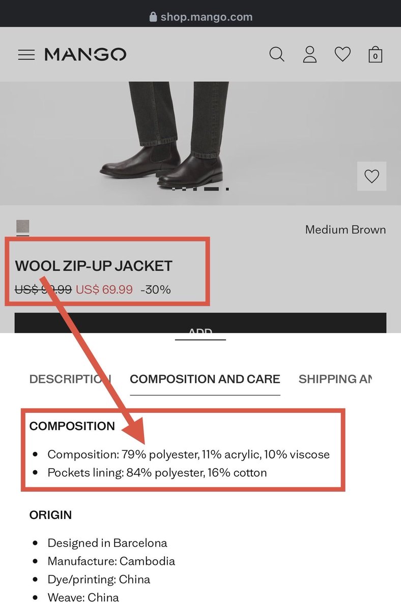 learning_shah's tweet photo. @Mango “Wool” jacket without any wool. You should be ashamed. Consumer deception is not cool. https://t.co/iFX4CHANLY