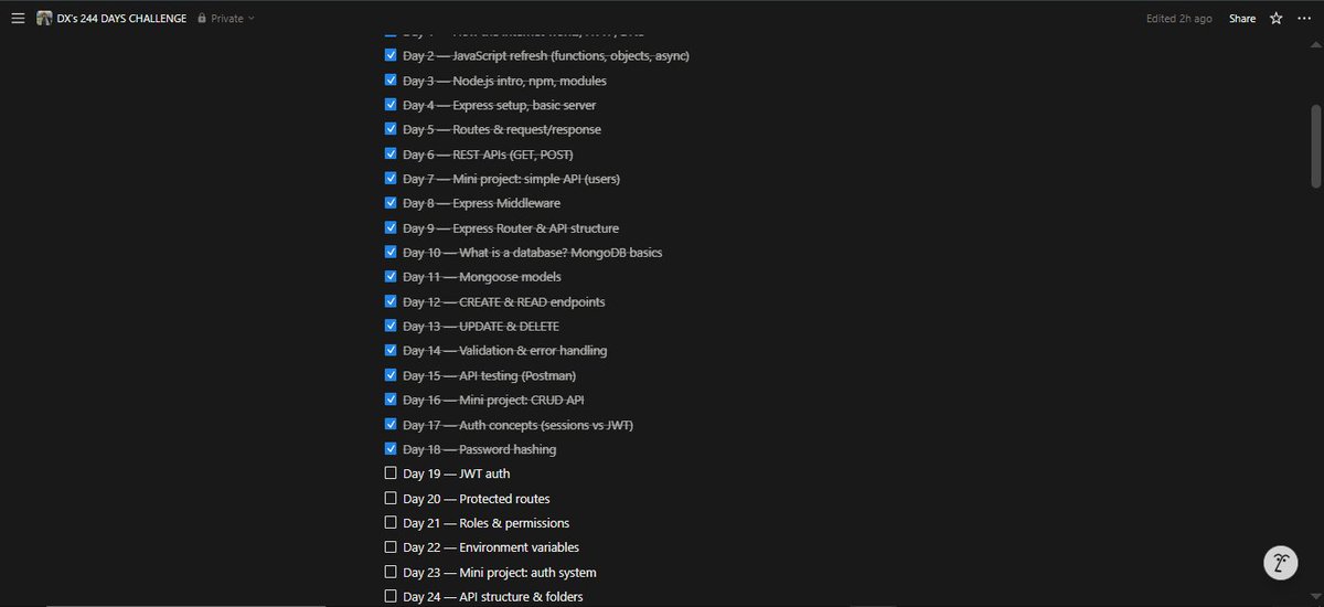 dxbolaji's tweet photo. Day 19 & 20/244 ๐ฆ
DAY 19;
- LEARNED ABOUT PASSWORD HASHING
- REGISTERED FOR CAVISTA HACKATHON AS A BACKEND DEV (OMFG)
need a backend project fr, also, I need a W in 2026 finally
"tell victory I love him"
#DXChallenge #BuildInPublic #BangerBoysinTech https://t.co/D80Z4Q1j3d