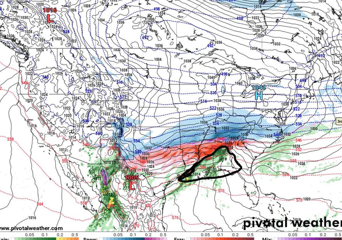 DixieChasing's tweet image. This leaves a sour taste in your mouth for Southern Winter Weather fans. Just way to much warm air advection lifting to the north causing a big mass of cold rain. Definitely not the trend we want to see. This would be an ultimate failure if this trend continues. #wxtwitter