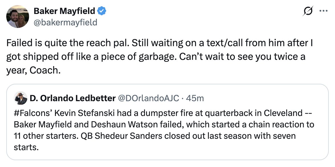 UnderdogNFL's tweet image. Baker Mayfield welcomes former HC Kevin Stefanski to the NFC South: