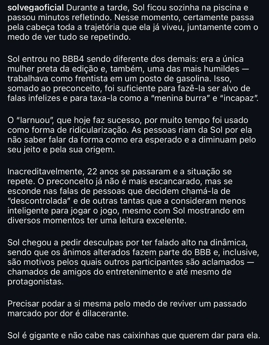 ttprimaia's tweet image. o texto que a equipe da sol postou 🥺💔
espetacular

#BBB26