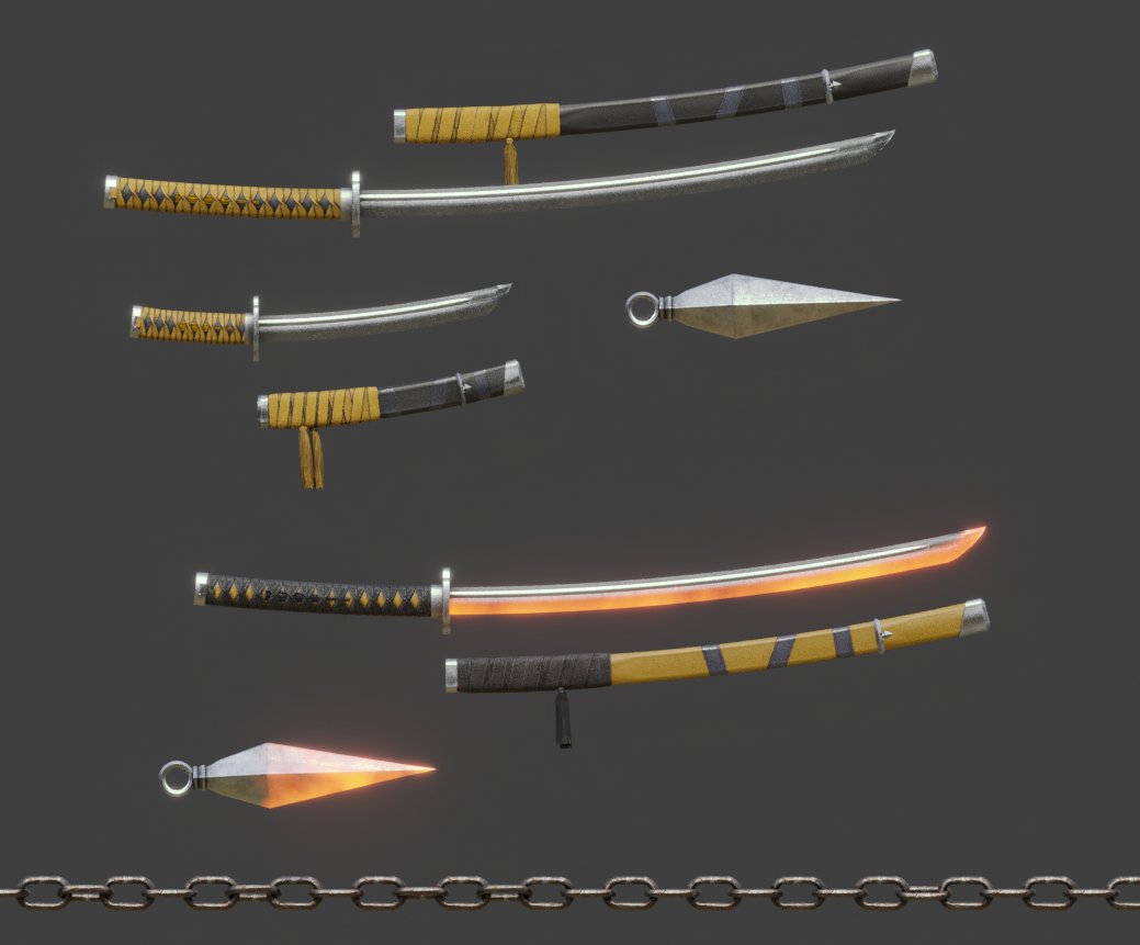 Scorpion Skin And Gears A
-Custom Color
-Mask (3 Styles)
-Spear and Katanas (2 Styles)
