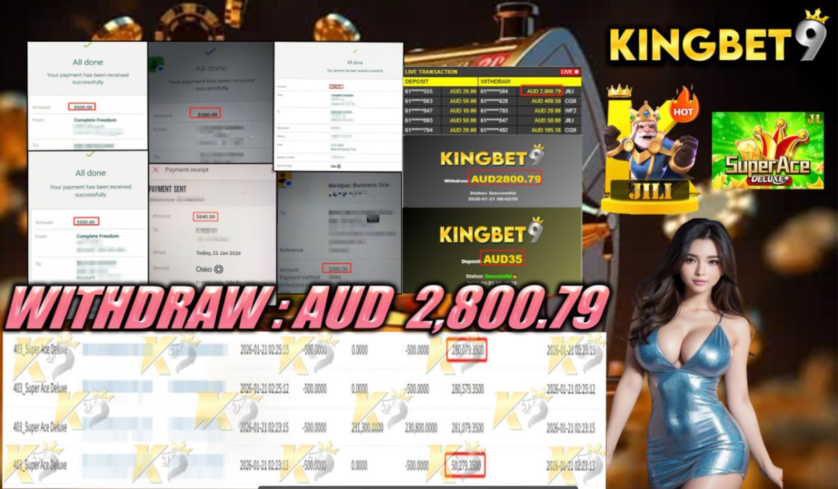 👑𝑪𝒐𝒏𝒈𝒓𝒂𝒕𝒖𝒍𝒂𝒕𝒊𝒐𝒏𝒔 𝑪𝒖𝒔𝒕𝒐𝒎𝒆𝒓 𝑾𝒊𝒕𝒉𝒅𝒓𝒂𝒘👑

👑Deposit -  AUD 35.00
👑Withdraw Amount  -  AUD 2,800.79
⭐️Platform - JILI
⭐️Game -  Super Ace DELUXE

⭐️ʟɪᴠᴇ ᴄʜᴀᴛ :KINGBET9.net/#chatroom📷Registerlink:kingbet9aus.com/RFK9TWITT📷 📷
