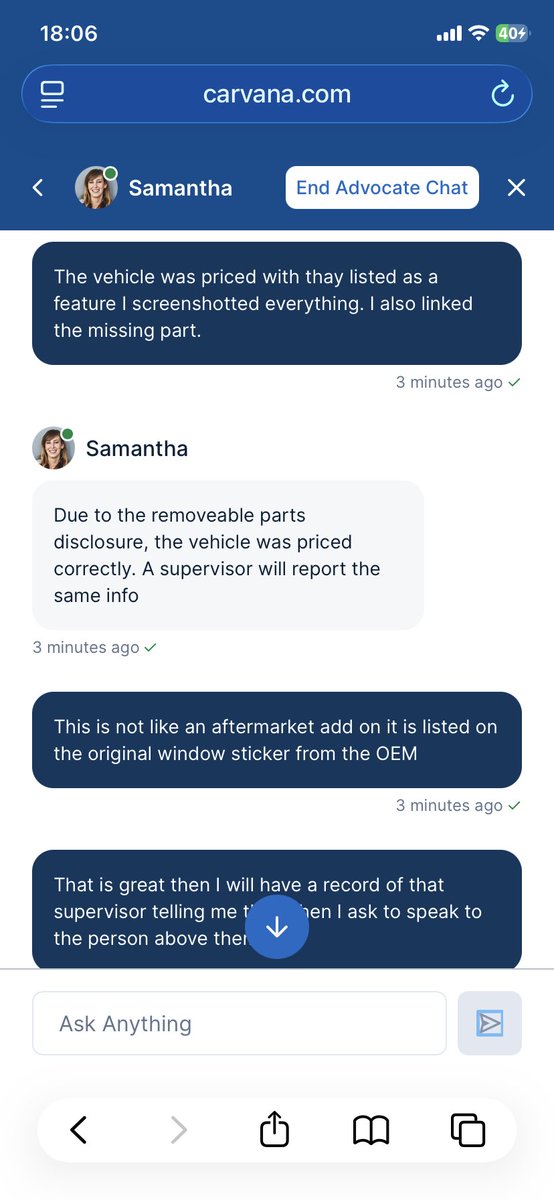 GrumpEVet's tweet photo. @Carvana Easy except when you find out the are charging you for a factory feature that has been removed from the vehicle &amp; they refuse to do anything about it or even elevate the problem to leadership https://t.co/LBpBtGBmoB