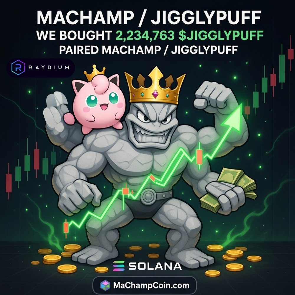 💪MACHAMP👑JIGGLYPUFF🧱
🏰KINGS ALLIANCE🏰

Don’t let the softness fool you.

We picked up 2,234,763 $JIGGLYPUFF and launched the $MACHAMP / $JIGGLYPUFF liquidity pool on <a href="/Raydium/">Raydium</a> in support of <a href="/JigglypuffKing_/">Jigglypuff King</a> — builder of JK Index, a real data &amp; pricing layer for Pokémon and