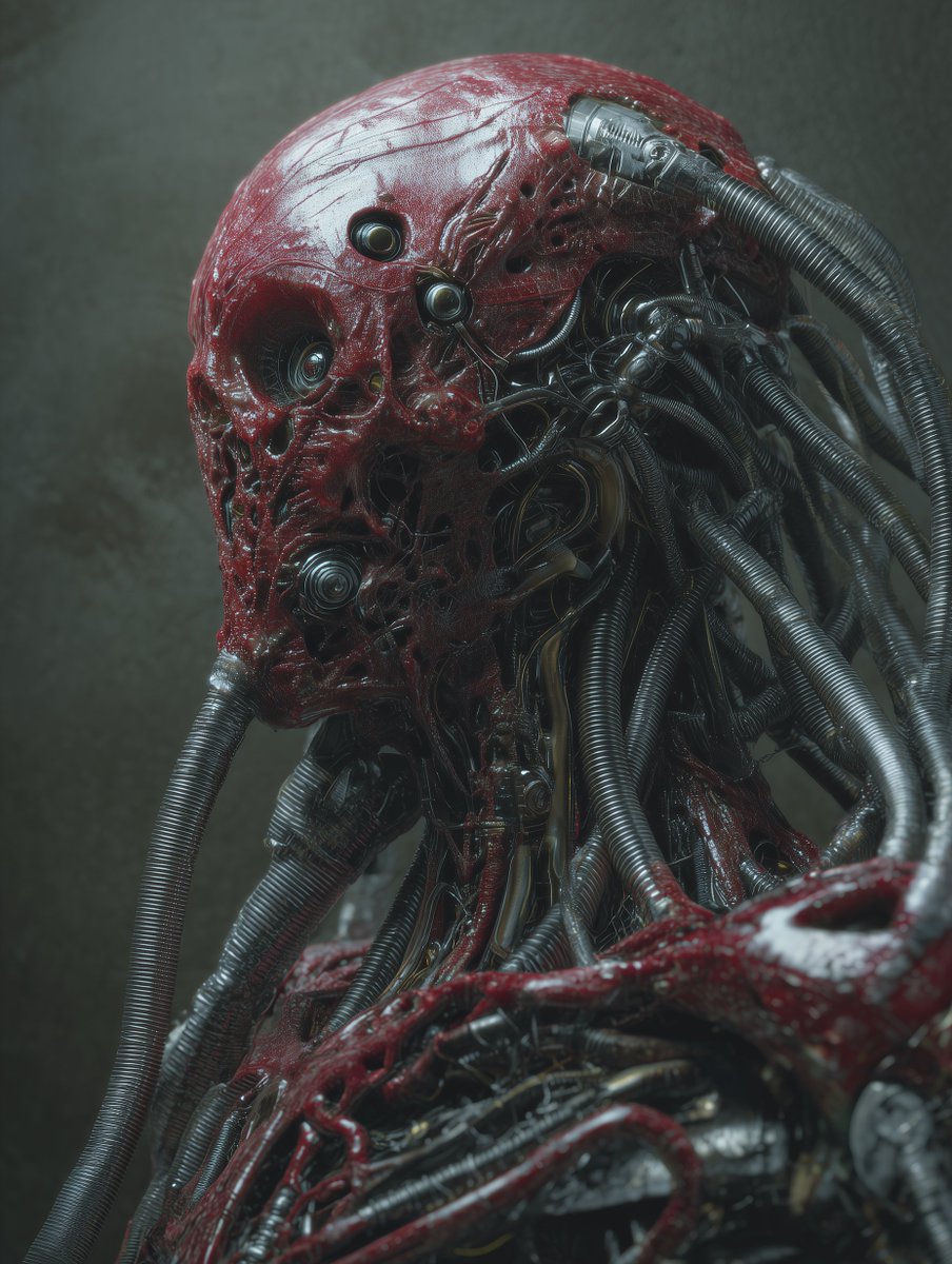 GraphicsRonin's tweet image. Where Biology Meets the Machine. 🩸⚙️

Exploring the raw intersection of flesh and wiring today. Is this the next stage of evolution or a warning from the future?

Drop a comment with the first word this brings to your mind. 👇

#RoninGraphics #AIArt #Midjourney #Cyberpunk