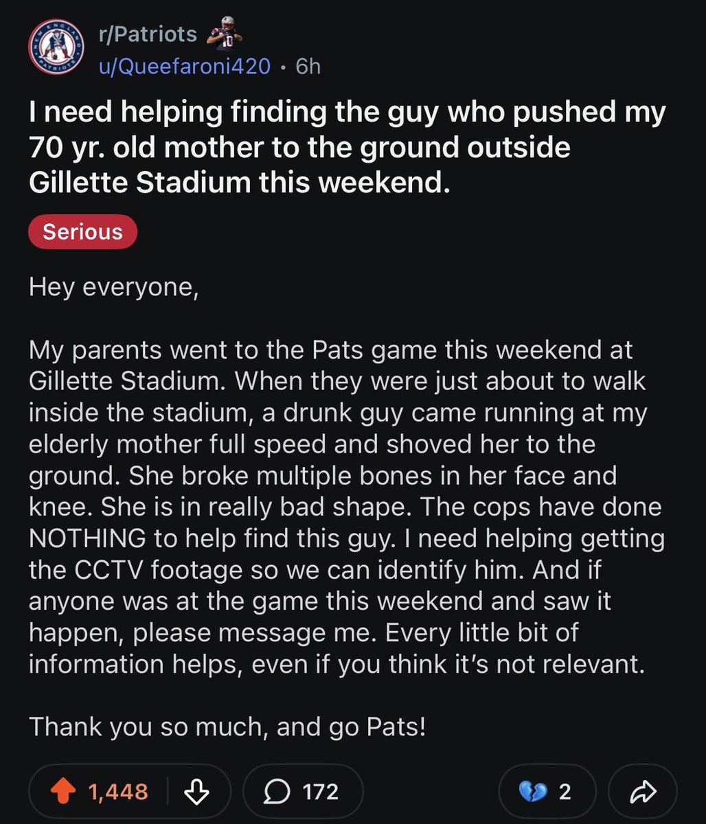 PatsPlanet_'s tweet image. Man, this is absolutely terrible. If anyone has any info AT ALL, feel free to reach out to me and I’ll forward the message.

Help spread the post in hopes somebody who might’ve saw something sees this. 🙏🏼🙏🏼🙏🏼