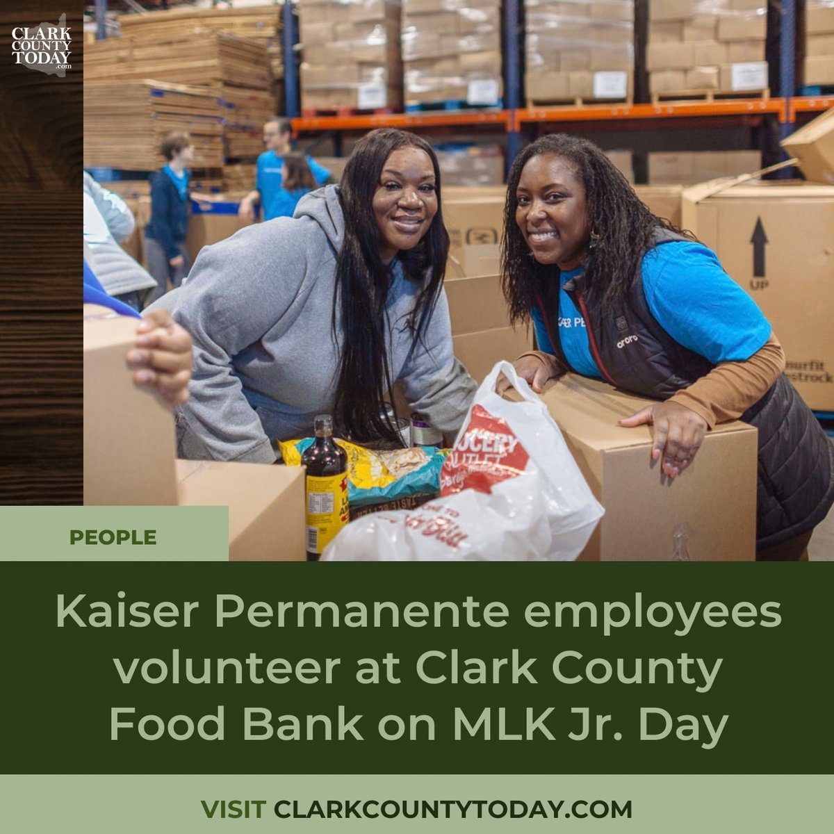 NewsFromCCT's tweet image. Kaiser Permanente employees volunteered at the Clark County Food Bank on Martin Luther King Jr. Day, helping inspect and repack food as part of a regional day of service. clarkcountytoday.com/people/kaiser-… #ClarkCounty #CommunityService #MLKDay