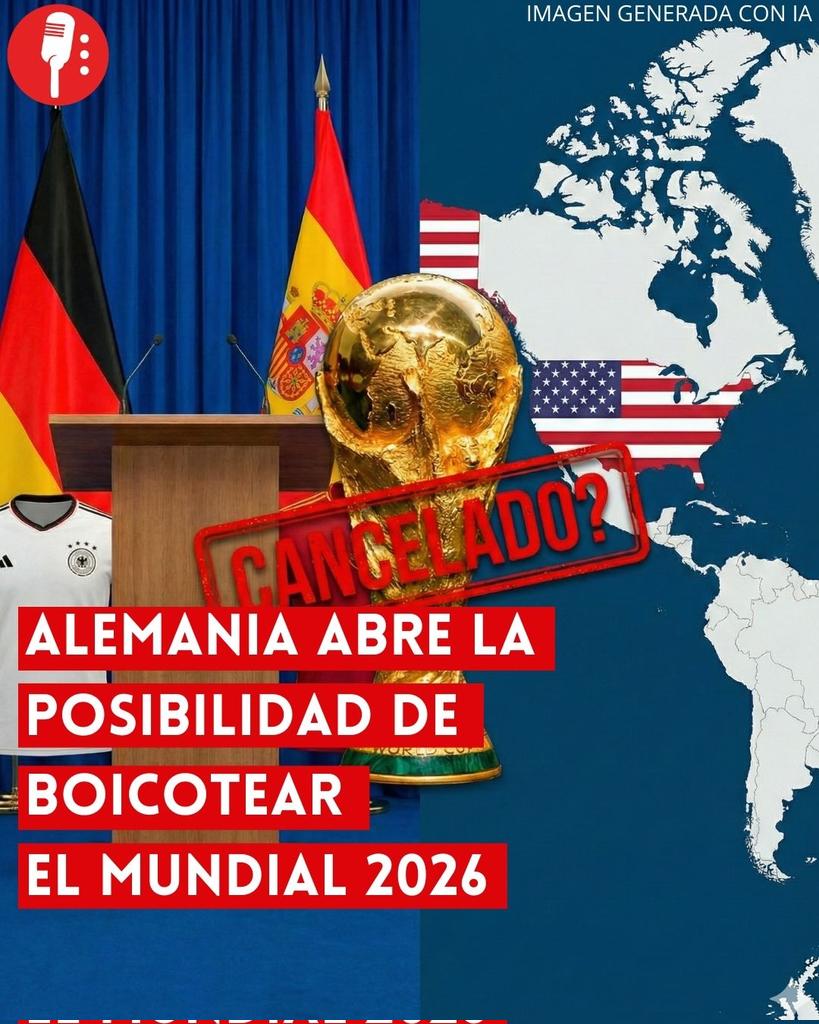 ReporterosMX_'s tweet image. ⭕️ OJO | ALEMANIA ABRE LA POSIBILIDAD DE BOICOTEAR EL MUNDIAL 2026

A cuatro meses de que de inicio la Copa del Mundo 2026 (@fifaworldcup_es), Alemania podría iniciar un boicot a la justa mundialista, debido a que el Presidente de los Estados Unidos, Donald Trump (@POTUS), busca…