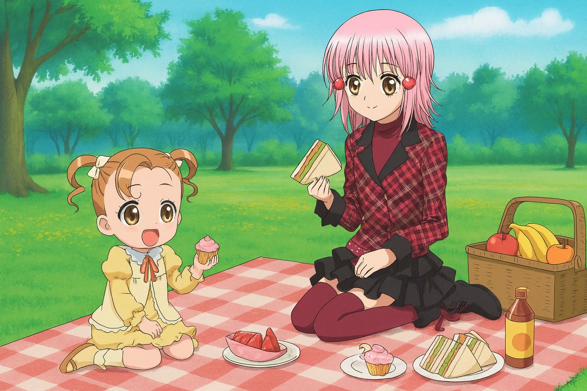 Nutgirl3A's tweet photo. Amu hinamori and her little sister Ami hinamori having a picnic shugo chara #shugochara #anime #art #fanart #sisters #sisterlylove #picnic #amuhinamori #amihinamori #amu #ami #cute #copilot #copilotai #copilotmicrosoft #ai https://t.co/YI5YRjXVos