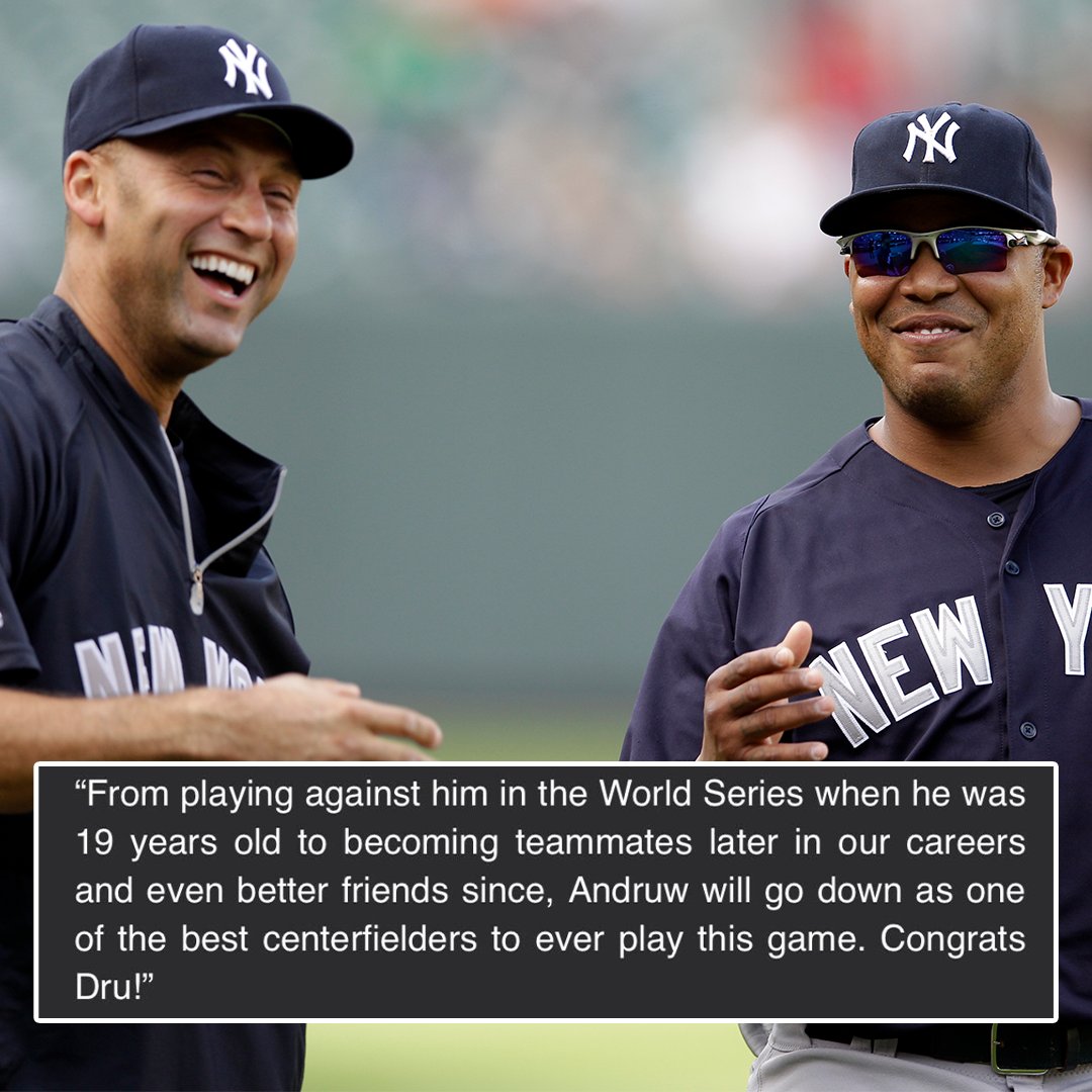From World Series opponents to teammates to Hall of Famers!

Derek Jeter welcomes Andruw Jones to Cooperstown.