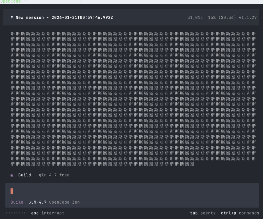 chepetorva's tweet photo. I don't even know what to say:

@opencode with GLM-4.7 https://t.co/9SJR9hmOtR