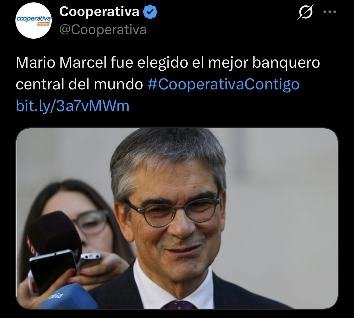 Por culpa del 58,17% pasamos del mejor banquero central del mundo al ideólogo de la colusiones que solo va a beneficiar al empresariado.

Gracias, se merecen un aplauso.

 #gabinete