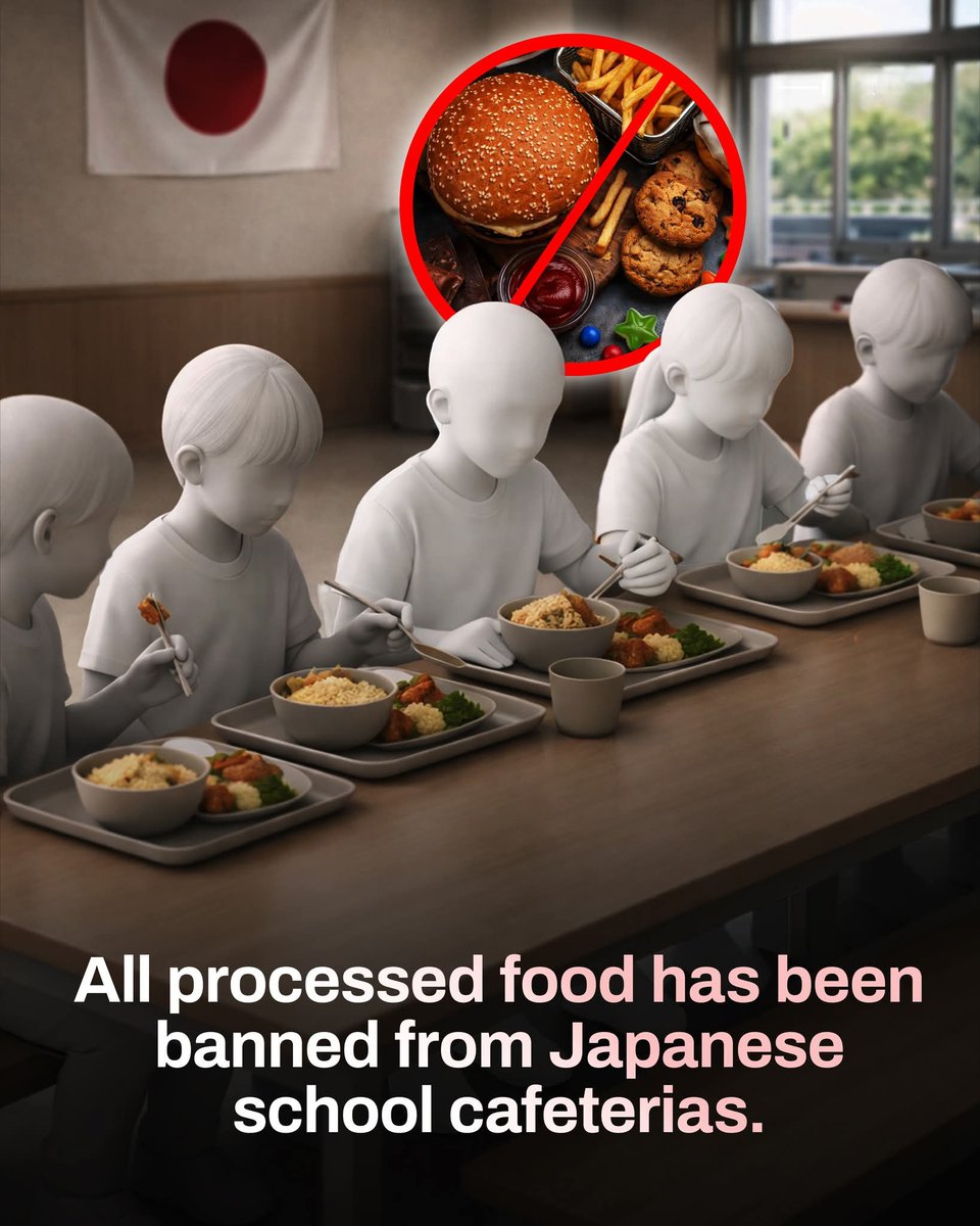 🇯🇵 Japan’s school cafeterias follow a strict philosophy that prioritizes fresh, minimally processed food over convenience. Most schools serve meals cooked from scratch each day, using whole ingredients like rice, vegetables, fish, and seasonal produce. Highly processed items such