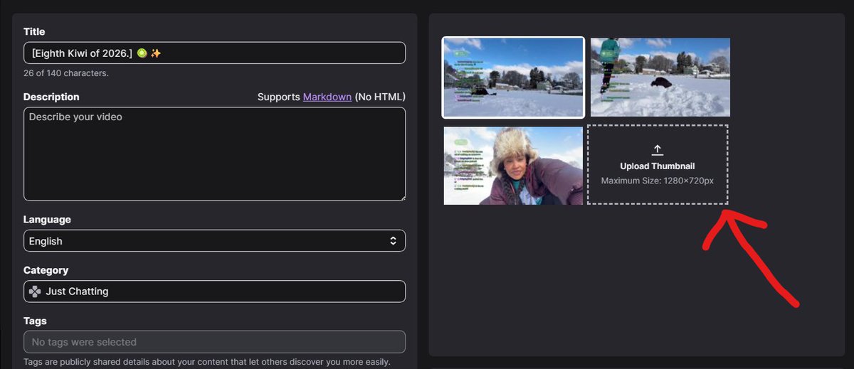 yes yes, you can change the thumbnail for your Twitch VODs after stream! On desktop, click on your profile, then Creator Dashboard ➡️ Content ➡️ Video Producer, go to the VOD you wanna edit and click the 3 dots on the right ➡️ Edit ➡️ Scroll down til you see Upload Thumbnail!