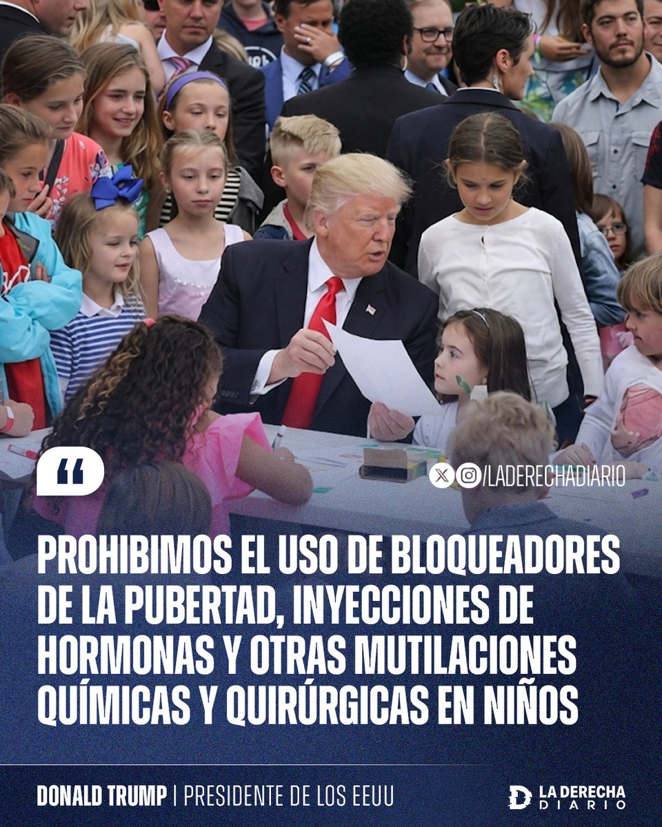laderechadiario's tweet image. 🚨🇺🇸🏳️‍⚧️ | EXCELENTE MEDIDA: A un año de su asunción como presidente de Estados Unidos, Donald Trump destacó el fin de las diabólicas y degeneradas prácticas de esterilización en los niños.

"Prohibimos el uso de bloqueadores de la pubertad, inyecciones de hormonas y otras…