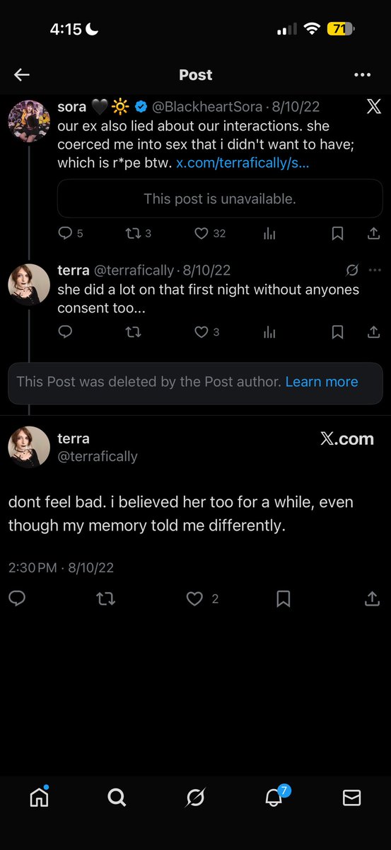 eepymoder's tweet photo. @Staroxvia @That0neHeather @swagoloog @BlackheartSora They all had a polycule in Jan 2022. Terra and Soph broke up with Sora over r allegations. In June 2022 Terra reached out cause she found out Sora didnt r her. and They got back together for a year. screen shots 2-3 is Terra reaching out. https://t.co/YLLRrJV4Zw