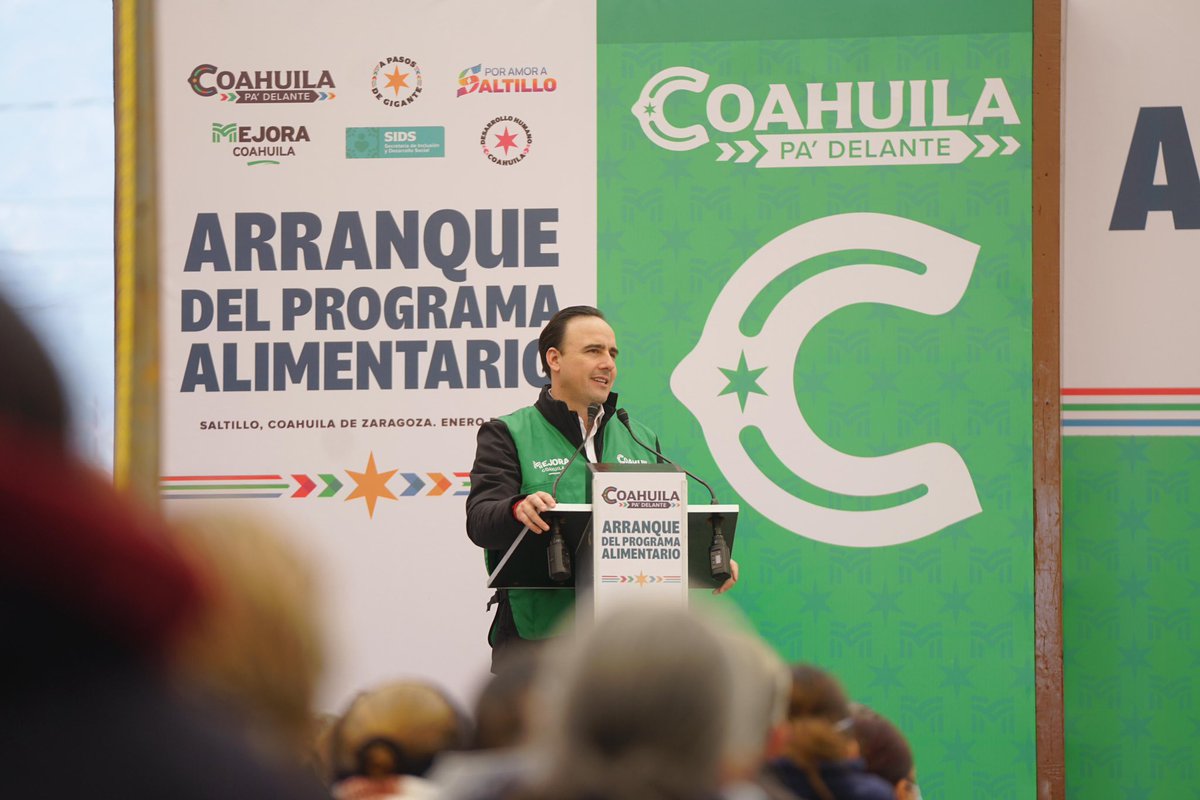 Hoy, nuestro Gobernador <a href="/manolojim/">Manolo Jiménez Salinas</a> arrancó desde #Saltillo el “Programa Alimentario” estatal, el cual llega a los 38 municipios y beneficia a más de 450 mil familias. Muchas gracias al gran equipo de <a href="/MejoraCoahuila/">Mejora Coahuila</a> por siempre traer el chaleco verde bien puesto. #Coahuila