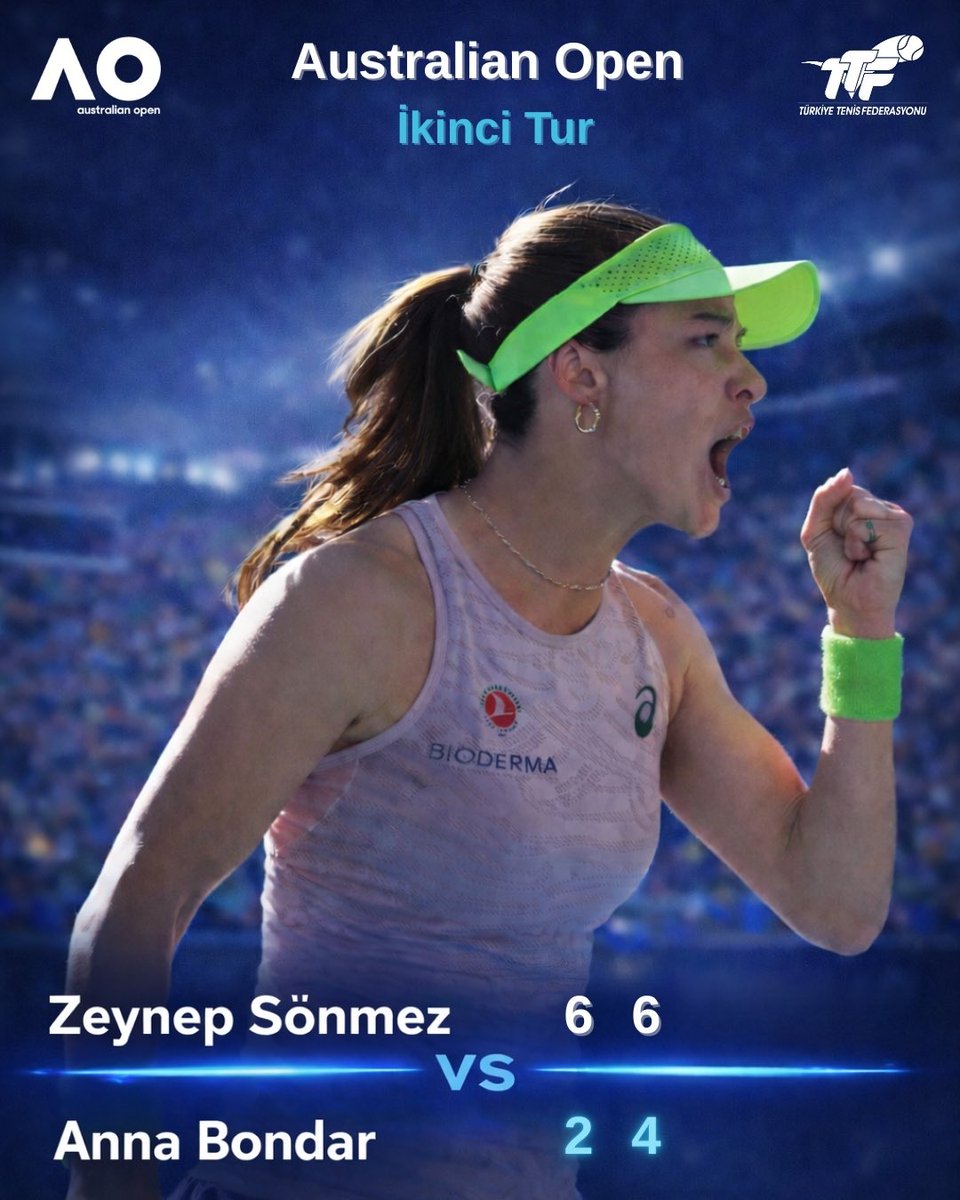 Zeynep Sönmez’den tarihi zafer 🇹🇷

Elemelerden ana tabloya yükselen Zeynep Sönmez, Australian Open ikinci turda Anna Bondar’ı 6-2, 6-4 mağlup ederek Australian Open tarihinde üçüncü tura yükselen ilk Türk tenisçi olmayı başardı✨