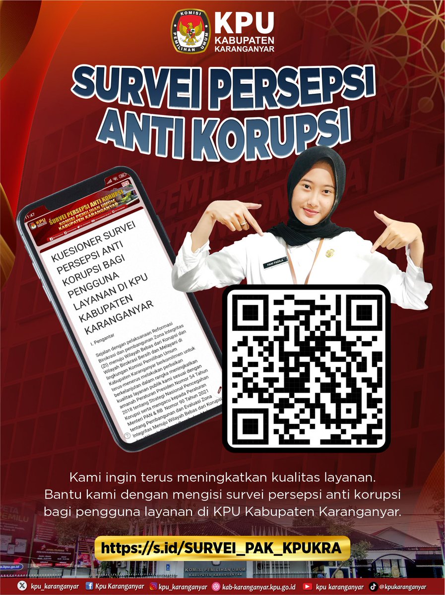Yuk #temanpemilih, mari isi survei persepsi anti korupsi bagi pengguna layanan di KPU Karanganyar.

Klik link berikut ini : s.id/SURVEI_PAK_KPU…

#KPUKaranganyar
#Surveiantikorupsi