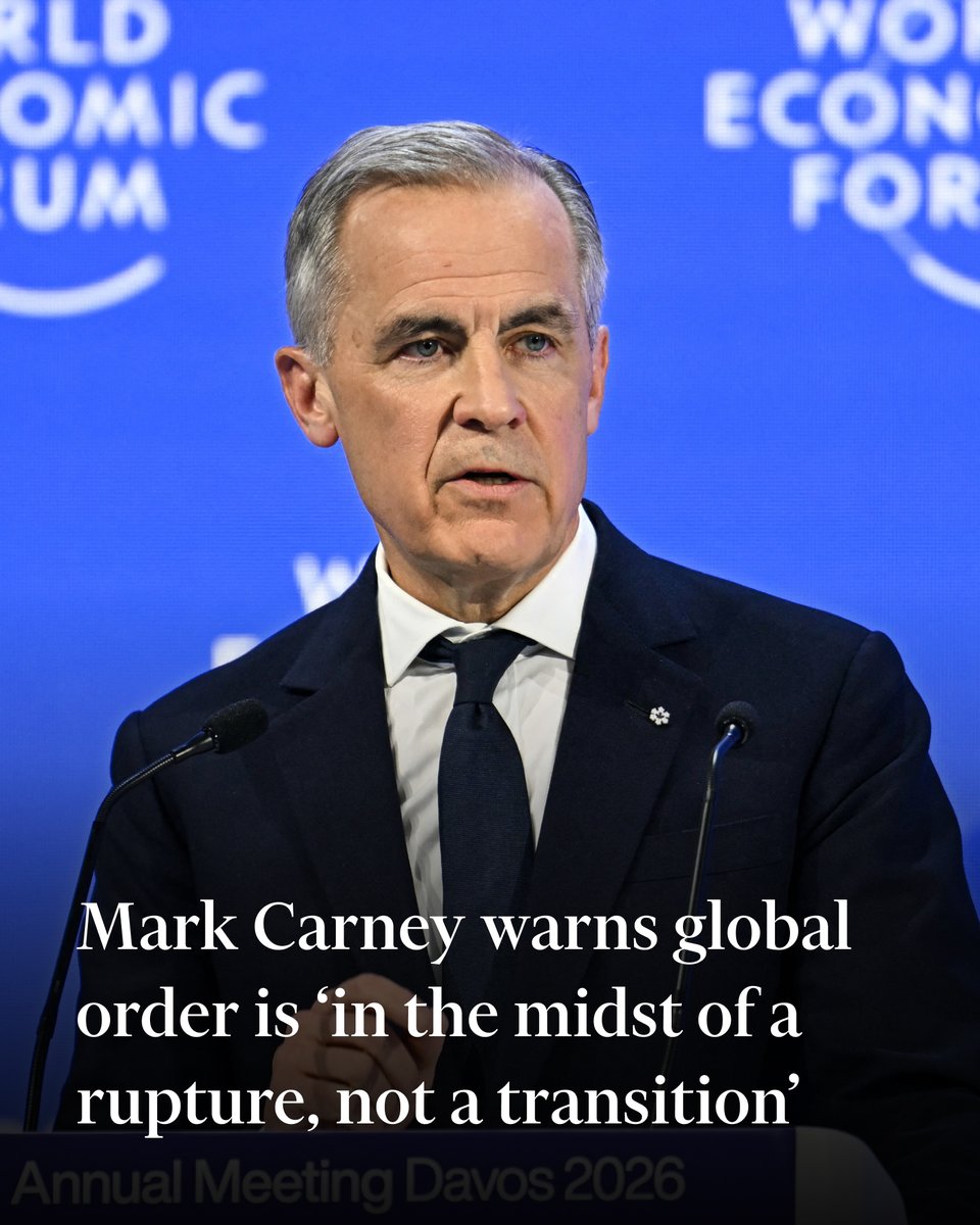 The Canadian leader urged the world’s ‘middle powers’ to unite, in a speech that won a standing ovation ahead of Donald Trump’s arrival in Davos. ft.trib.al/0z7WpsH?