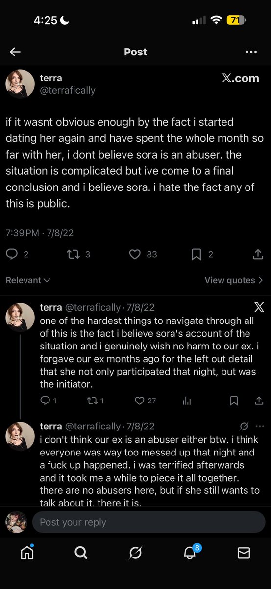 eepymoder's tweet photo. @Staroxvia @That0neHeather @swagoloog @BlackheartSora These are after they dated again, with Terra clearing Sora multiple times of the r allegations. And also saying she unsure of what happened in the last screenshot https://t.co/rYAWMZ8CFB