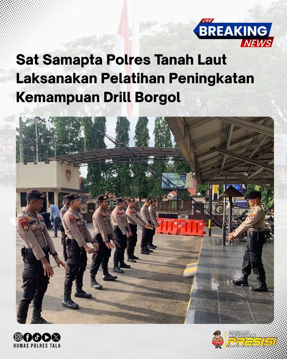 LautHumas's tweet image. Sat Samapta Polres Tanah Laut melaksanakan kegiatan Pelatihan Peningkatan Kemampuan Drill Borgol 1, 2, dan 3 bagi personel Dalmas, bertempat di depan Ruang Sat Samapta Polres Tanah Laut, Rabu (21/1/2026) pagi.