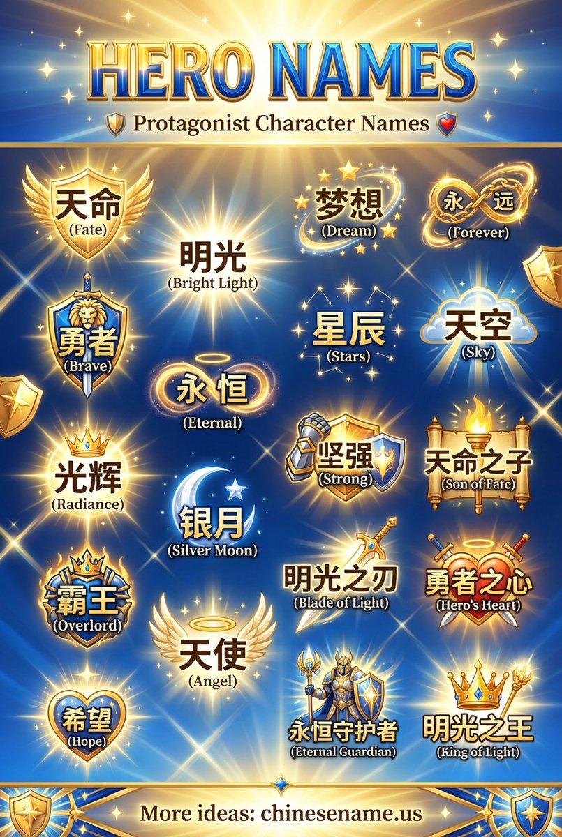 yangjerry666's tweet image. Chinese Hero Names with MC Energy ⭐

⚔️ 凌云 (Líng Yún) - High ambition ⚔️ 昭德 (Zhāo Dé) - Shining virtue ⚔️ 剑铭 (Jiàn Míng) - Sword's soul

🔍 100+ curated protagonist names here: 👉 chinesename.us

#WritingCommunity #OCNames #ChineseNames