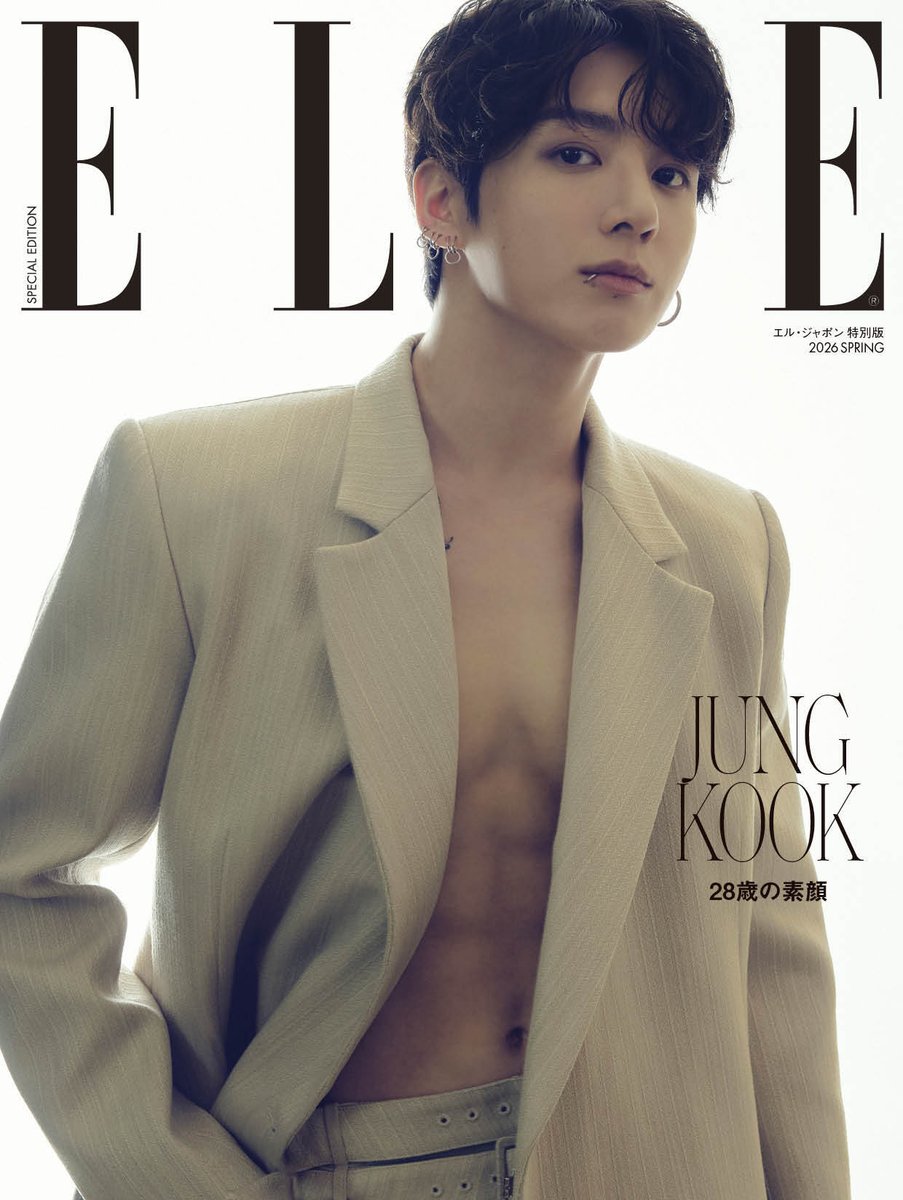 ellejapan's tweet image. 【表紙解禁】Jung Kookが登場する『ELLE』2026 SPRING特別版のカバーを公開！
愛用する「シャネル」のフレグランスと共に、ガブリエル・シャネルの足跡を辿る歴史的なシューティングが実現。特別な場所で、飾らない言葉で語られるインタビューも必読の一冊です。

▼予約はこちら…
