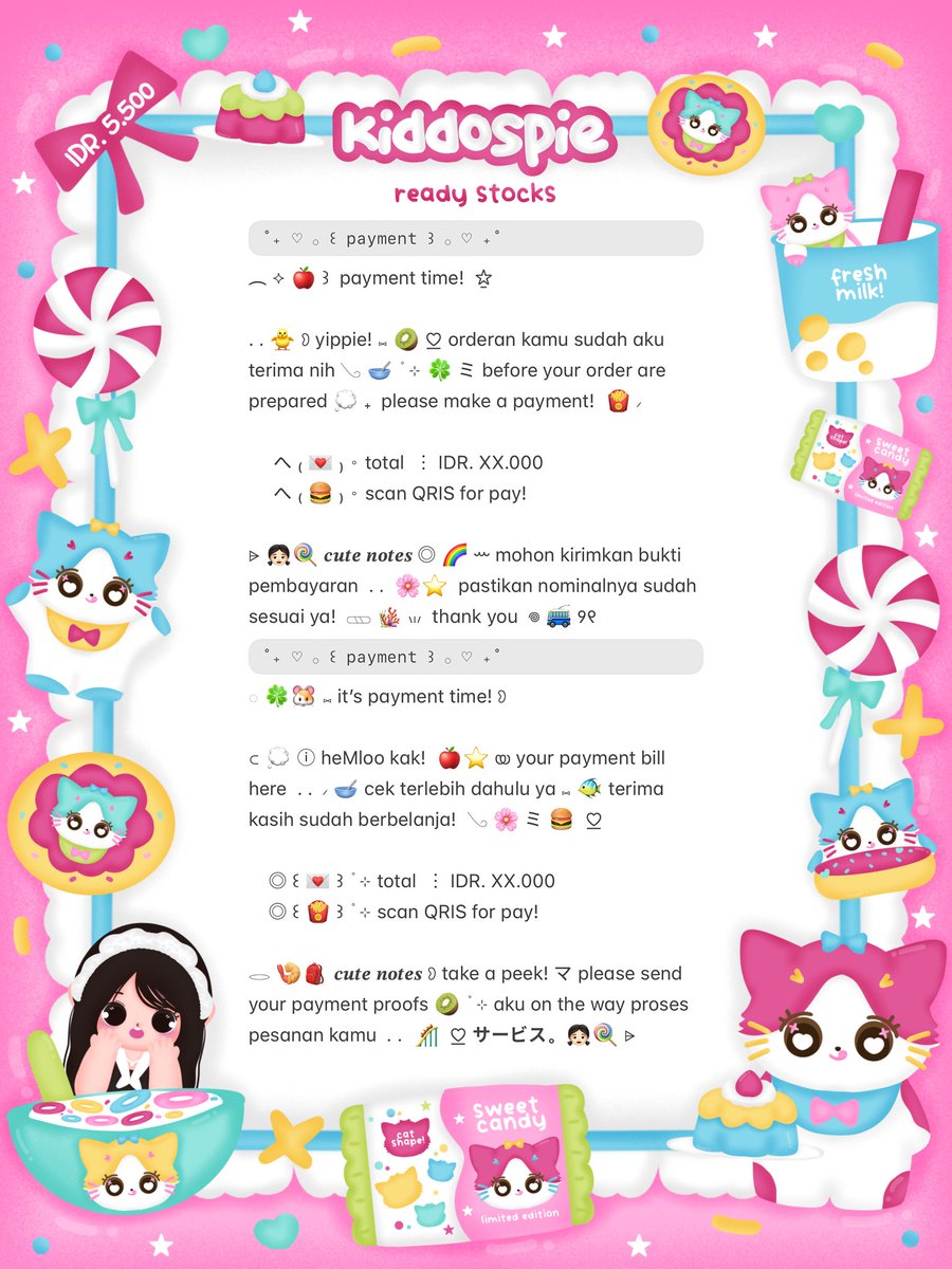 kiddospie's tweet image. ⠀
⸝⸝ ꕤ  𓈄 𓈒  help rt? thank you! ☘️

💭  ☆̲ ◞ₓ˚ 🥣 halo teman—timun!  𓏲 ﾟ。。𖢷 sherina bawain 8 wording payment ready stOck! 🧁🌸 ⊂⊃ dengan harga ◎ IDR. 5.500 only ៶៲៸ ⓘ 👛 dm me or reply if you want!  ✋🏻 𖠗 ៸ 🍭🎀 

៸៸ 💌 യ #zonauang #zonaba ꒱