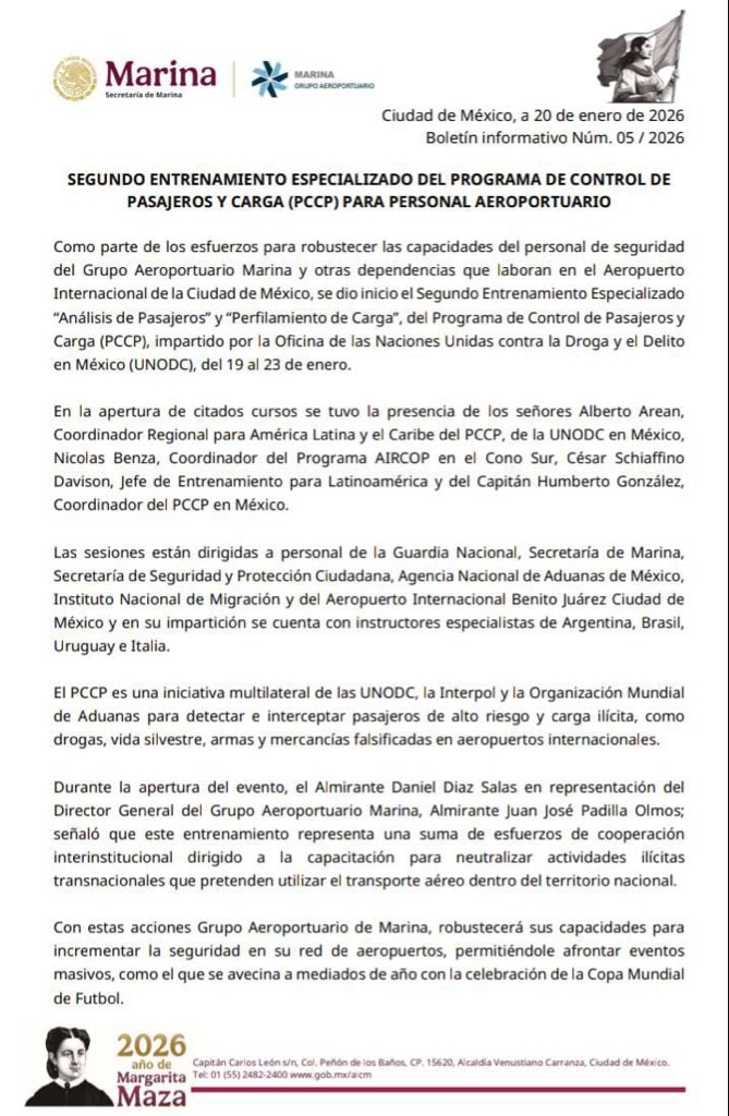 SEGUNDO ENTRENAMIENTO ESPECIALIZADO DEL PROGRAMA DE CONTROL DE PASAJEROS Y CARGA (PCCP) PARA PERSONAL AEROPORTUARIO. gob.mx/aicm/articulos…