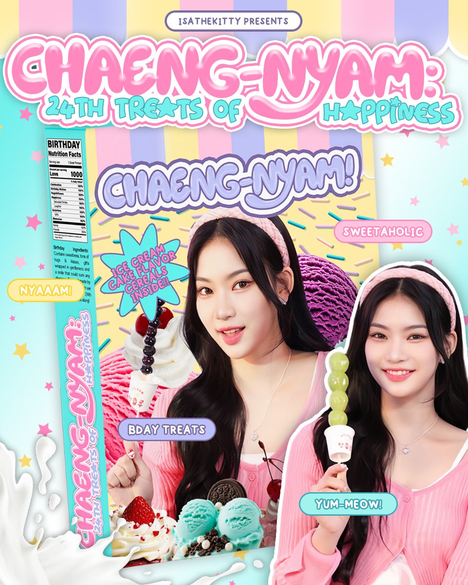 ISATHEKITTY's tweet image. ᅠ
Box N°24: A Wrap on Delivery! ♥︎

The package of sweetness is all set to be unwrapped. 𝗖𝗵𝗮𝗲𝗻𝗴-𝗻𝘆𝗮𝗺: 𝟮𝟰𝘁𝗵 𝗧𝗿𝗲𝗮𝘁𝘀 𝗼𝗳 𝗛𝗮𝗽𝗽𝗶𝗻𝗲𝘀𝘀, a special birthday treat, all-day confection collection. Find the crème de la crème of glee: sugar and cream. 🍨
ᅠ