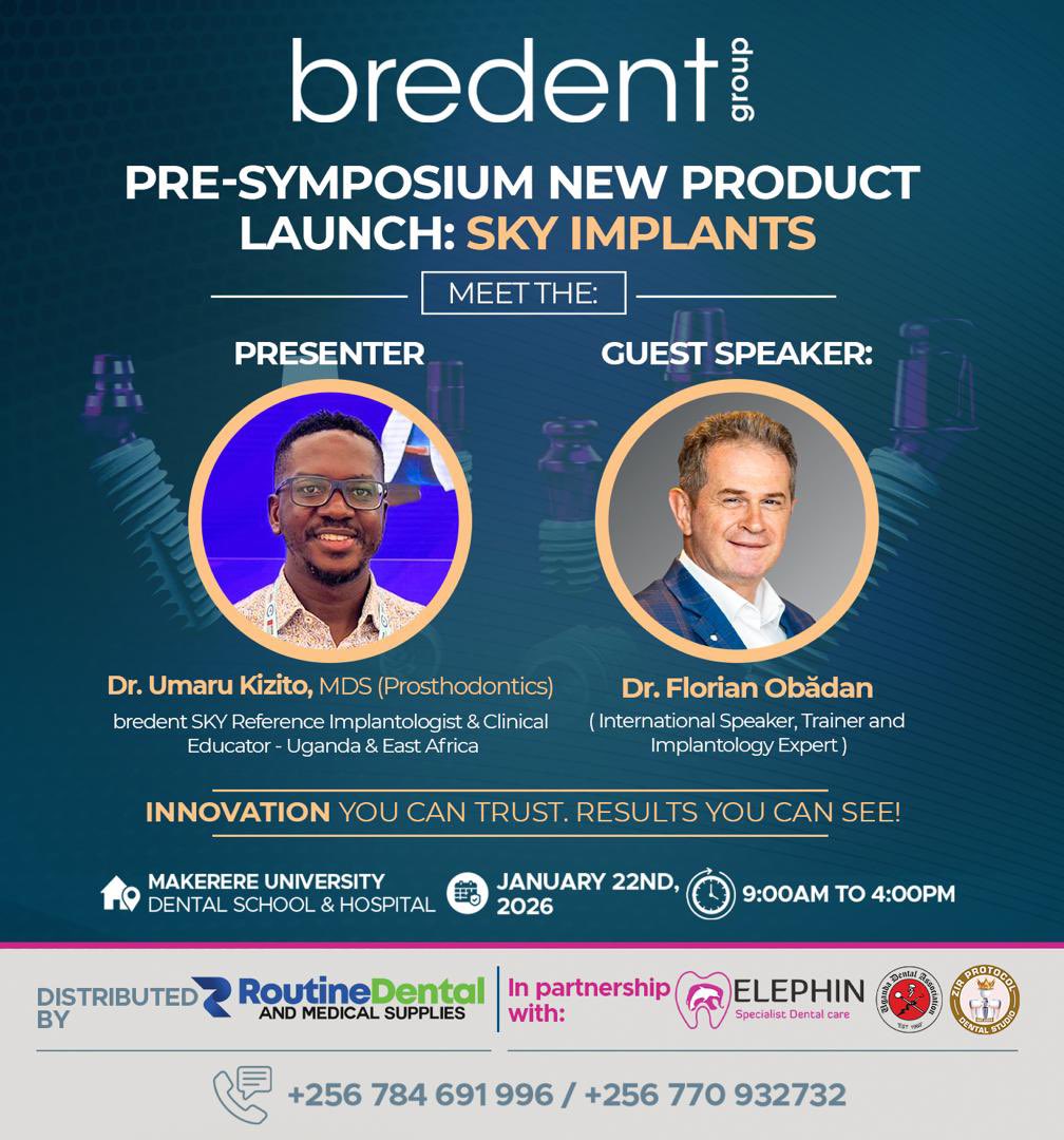 RoutineDental's tweet photo. Join us for an exclusive pre-symposium event launching the innovative Sky Implant system.

Featured Speakers:
• Dr. Florian Obădan, International Implantology Expert
• Dr. Umaru Kizito, MDS (Prosthodontics) &amp; bredent SKY Clinical Educator for East Africa

Mark the date 📌 https://t.co/3bmUAmKLoA