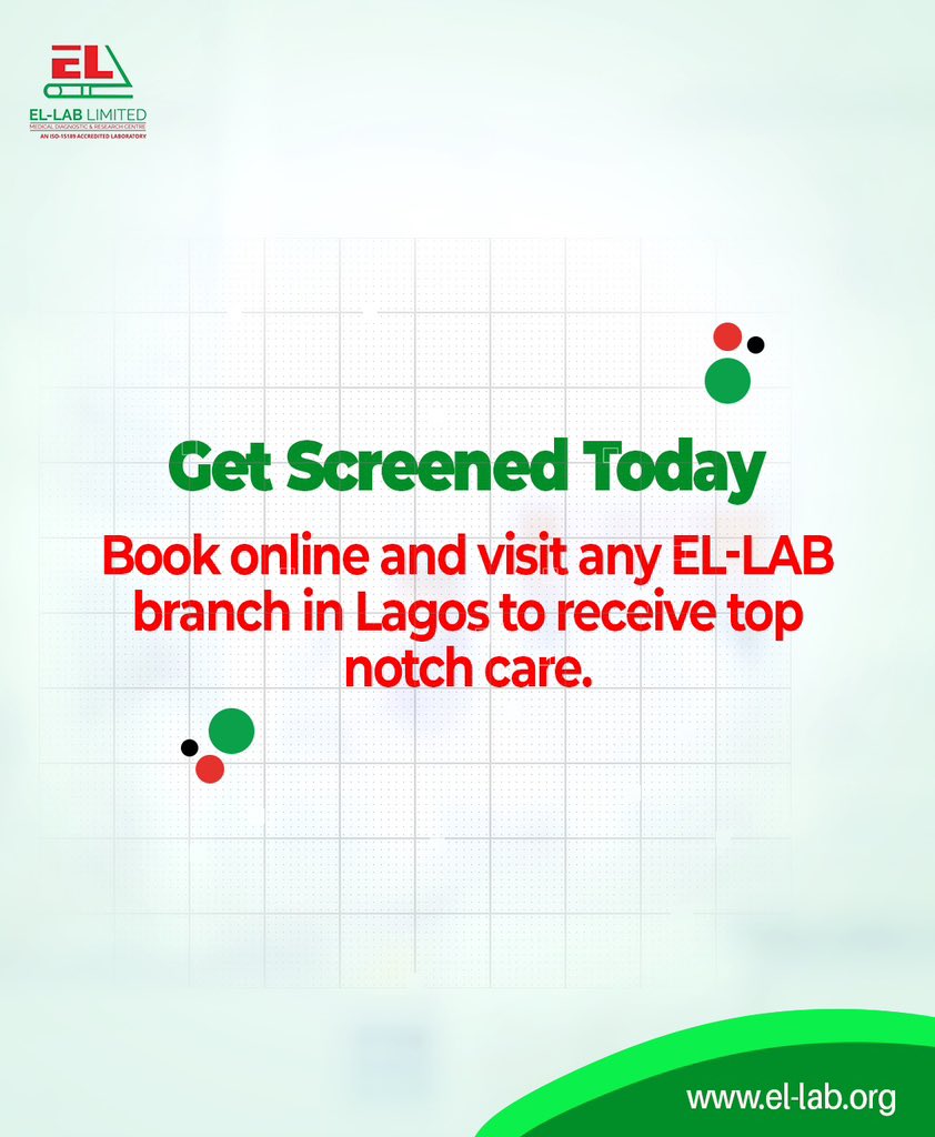 Ellab_ng's tweet image. Call: 08127393115 or DM us for more enquiries!
Visit our website: el-lab.org to book a test

#ELLABCares #PreventiveCare #ELLABDiagnostics