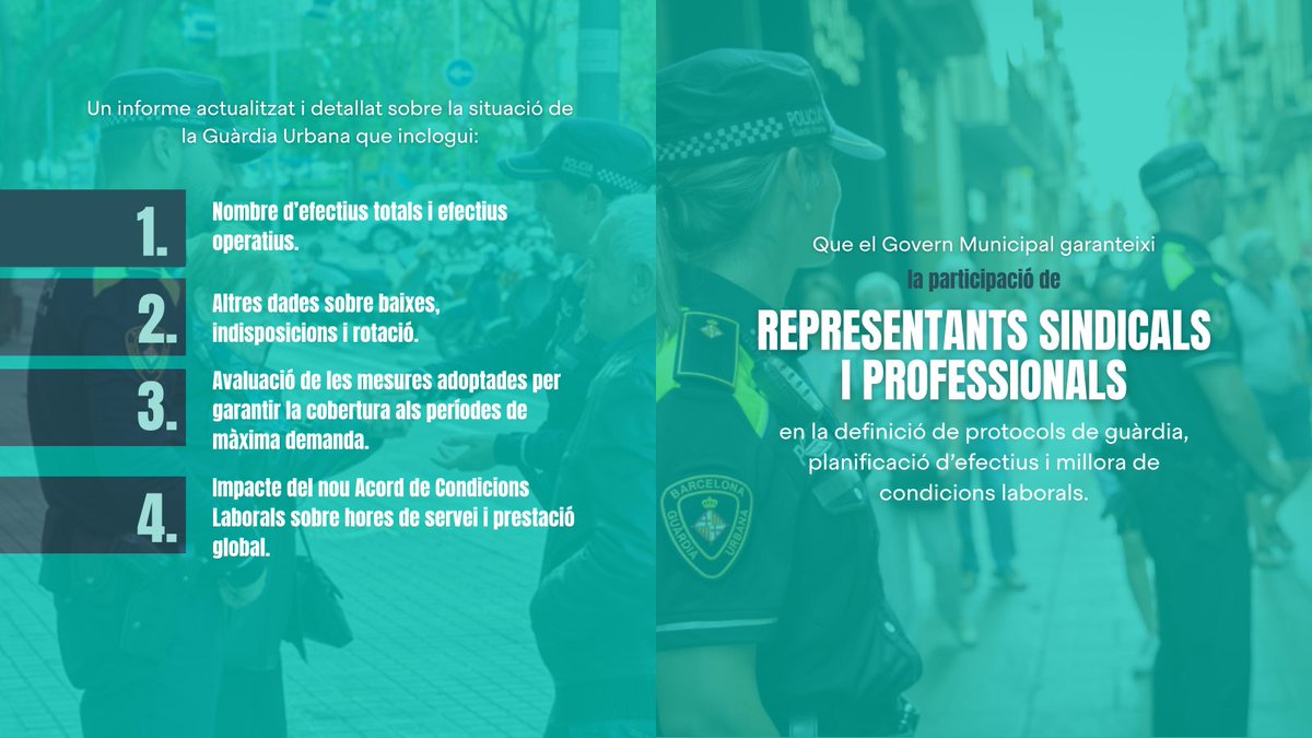 Junts_BCN's tweet photo. 🔎👮🏽♀️ Exigim transparència al Govern Collboni sobre la capacitat operativa de la Guàrdia Urbana.
Reclamem mesures de reforç de plantilla i de recursos per assegurar que la policia municipal pugui complir amb les seves funcions sense sobrecàrrega. ⤵️
#ComissionsBCN https://t.co/SIbrXJtVzd