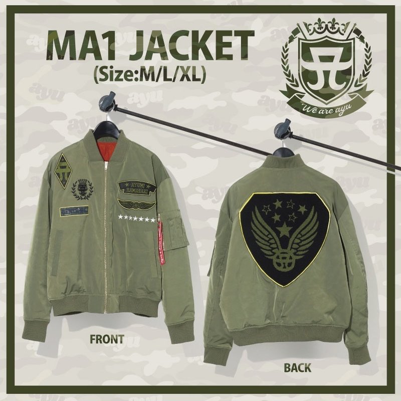 【GOODS】「MA1ジャケット」販売！
先日のCDLアンコールで大注目となった、ダンサー着用の「MA1ジャケット」、同モデルの販売が決定！
1/22(木)16:00から⇒Team ayuオフィシャルショップ
1/23(金)16:00から⇒mu-moショップ
での数量限定販売となりますので、お見逃しなく！
avex.jp/ayu/goods/deta…