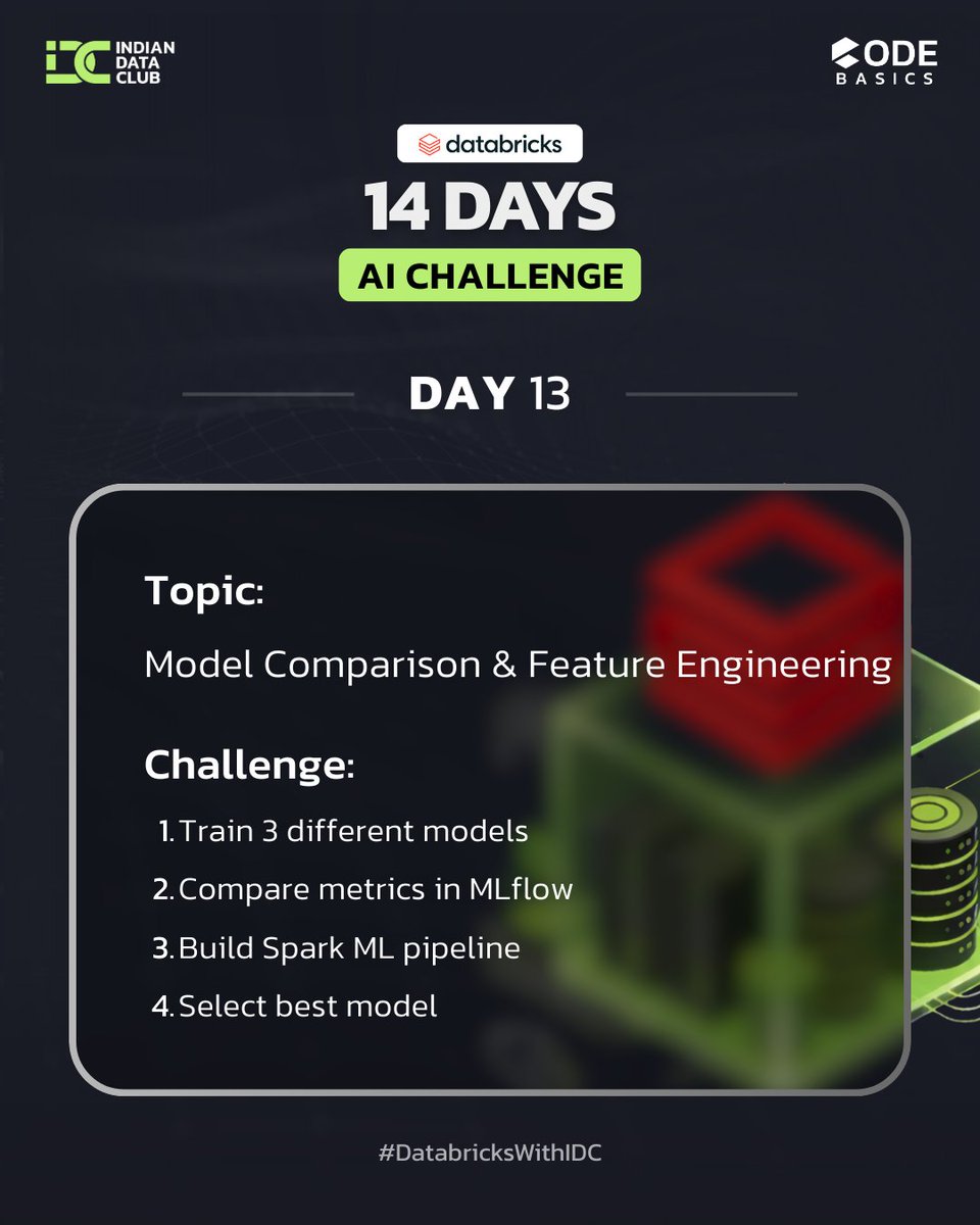 adarshankur19's tweet photo. Day 13 of the Databricks 14-Day AI Challenge.

Focused on model comparison and feature engineering today. Worked on training multiple models, tuning parameters, and using Spark ML pipelines.

@databricks  @codebasicshub  @indiandataclub 
#DatabricksWithIDC https://t.co/InuonWzO9l