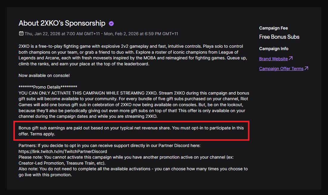TheBloodyDrongo's tweet image. This is a new low for @Twitch and @Play2XKO 

Not only do they now expect our communities to PAY for us to receive payment to promote a product to THEM. 

They'll be taking 30-50% of the gifted subs AND 30%-50% of the bonus subs that are compenstion for creators.

🤡