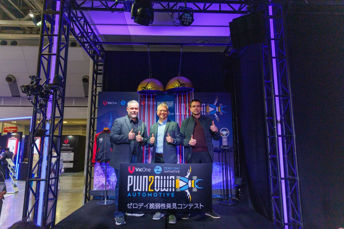 VicOneAuto's tweet photo. The Pwn2Own Automotive 2026 opening ceremony marks the beginning of three days of zero-day discoveries, collaboration, and foresight for the automotive industry.

#Pwn2Own #VicOne #ZeroDayInitiative #AutomotiveCybersecurity #CyberResilience #MobilitySecurity #Tokyo2026 https://t.co/GK3YjxDNv2