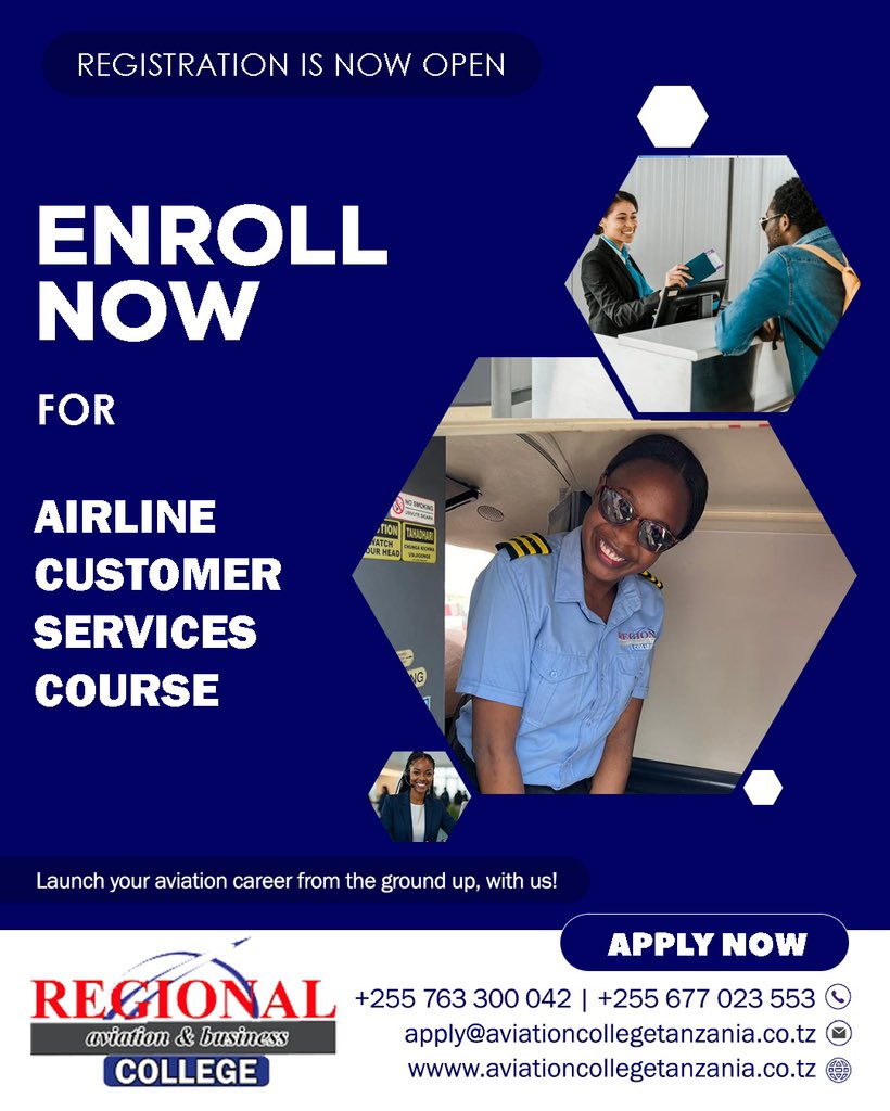 RACTanzania's tweet photo. AIRLINE CUSTOMER SERVICE TRAINING
📞 Call: +255 763 300 042 | +255 677 023 553 📧 Email: apply@aviationcollegetanzania.co.tz 🌐 Visit: https://t.co/JGJ9QkIdwk
🎯 Great service starts with you.
#AirlineCustomerService #Aviation #AviationCollege #RAC #AirlineCareer https://t.co/CnLDL7WasH