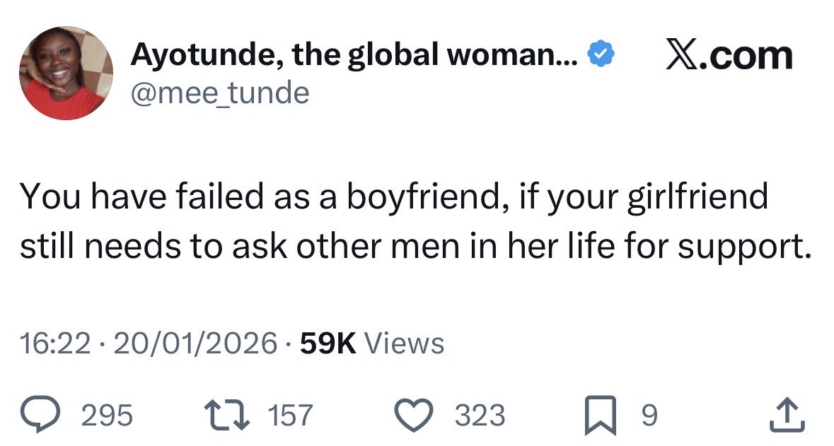 My gender will blame everyone for their failure except themselves.

You’ve failed as a woman, if all you do is ask men for support and feel entitled about it.