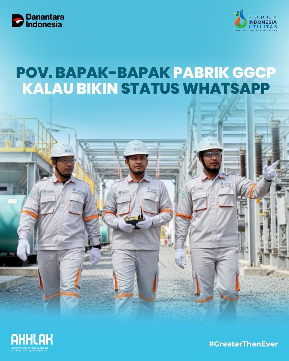 PIUtilitas's tweet photo. POV bapak-bapak GGCP kalau bikin status WhatsApp.
Bahasannya sederhana, tapi kalau sudah soal kerja, K3 selalu yang utama.

#K3 #PIUtilitas #GreaterThanEver #OneStopUtilityProvider #PupukIndonesiaGrup https://t.co/8SBOtiLlzy