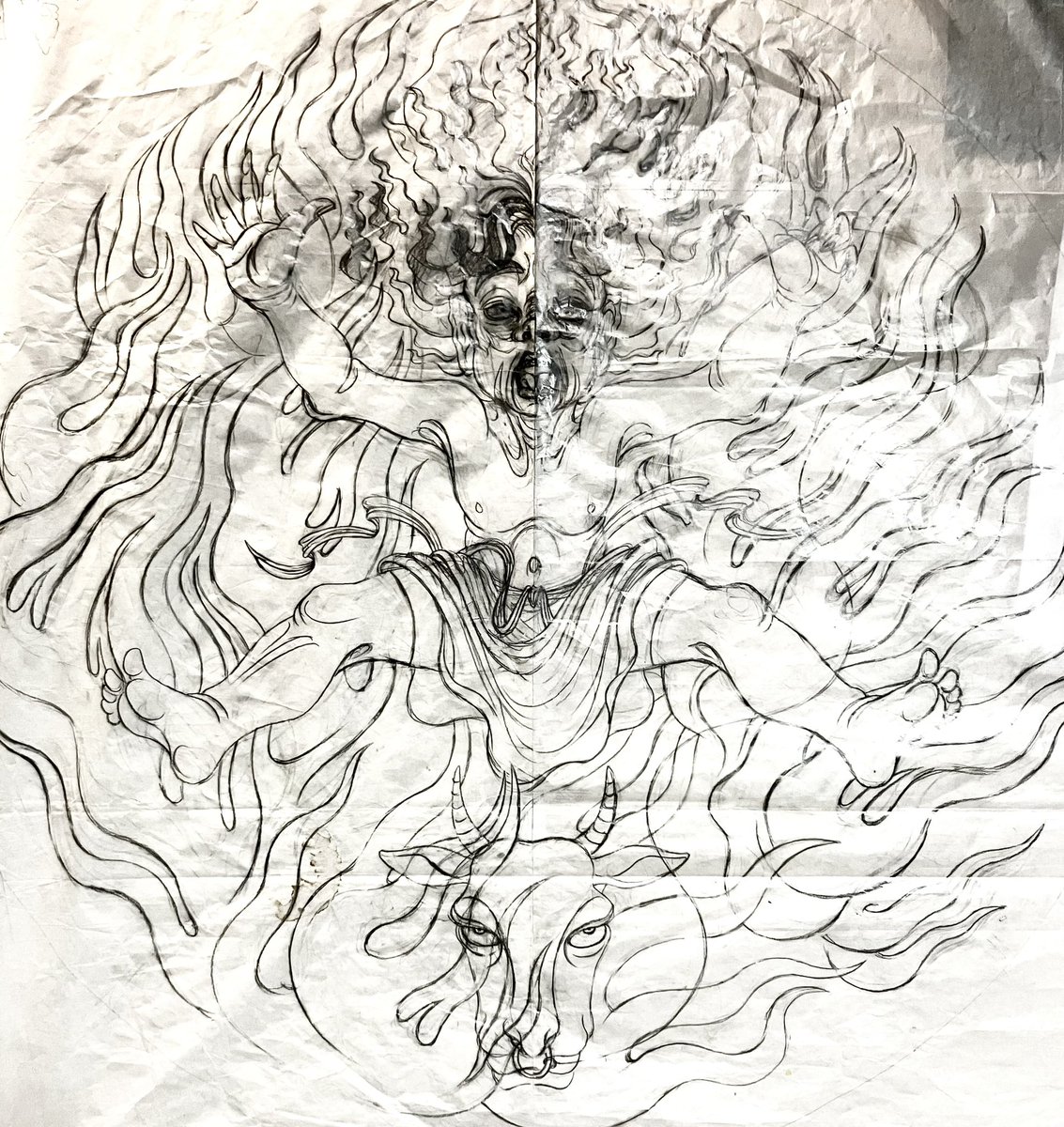 昨年から始めた禅画題『十牛図プロジェクト』、
しっかり進めています。

既に発表した
　①「尋牛」
　②「見跡」
　③「見牛」
の次は、

　④「得牛」　です。

宜しくお願い致します。

#日本画 #禅 #禅画 #十牛図