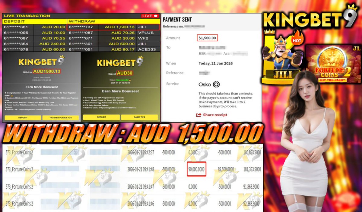 👑𝑪𝒐𝒏𝒈𝒓𝒂𝒕𝒖𝒍𝒂𝒕𝒊𝒐𝒏𝒔 𝑪𝒖𝒔𝒕𝒐𝒎𝒆𝒓 𝑾𝒊𝒕𝒉𝒅𝒓𝒂𝒘👑

👑Deposit -  AUD 30.00
👑Withdraw Amount  -  AUD 1,500.00
⭐️Platform - JILI 
⭐️Game -  Fortune Coins 2

⭐️ʟɪᴠᴇ ᴄʜᴀᴛ :KINGBET9.net/#chatroom📷Registerlink:kingbet9aus.com/RFK9TWITT📷