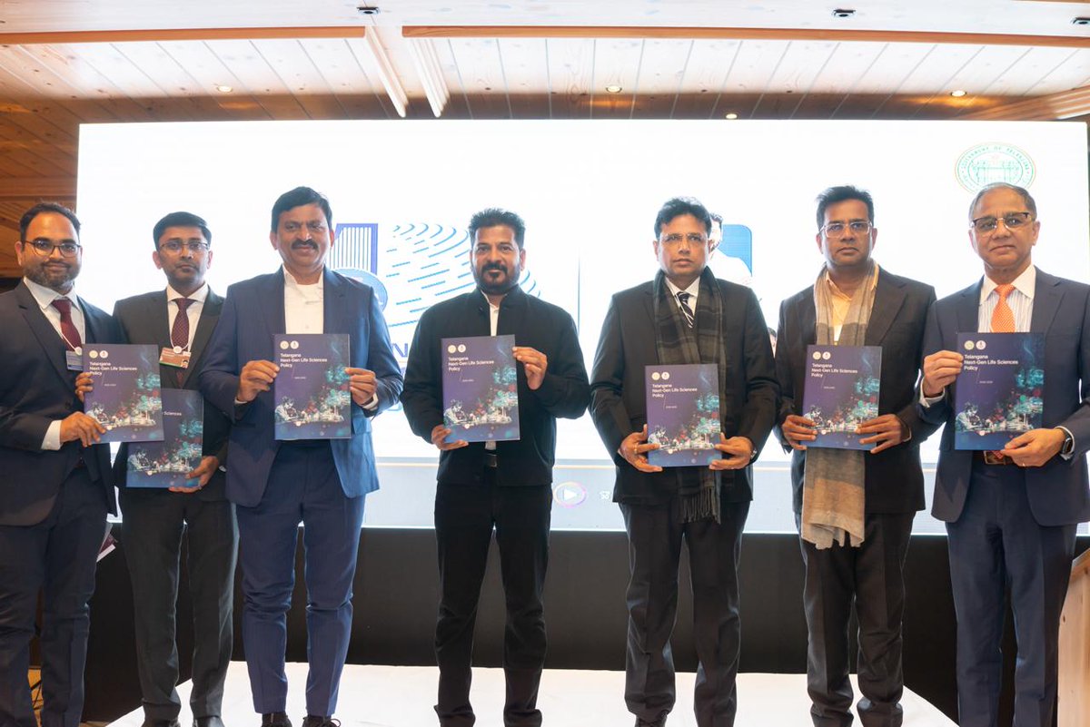 Revanthvoice's tweet photo. A visionary and future-ready roadmap by Telangana! The Next-Gen Life Sciences Policy 2026–30 positions the State as a true global innovator in advanced therapies, sustainable manufacturing, and high-value R&D. A proud moment at #TGatDavos #TelanganaRisingAtDavos #WEF026 https://t.co/Lp3LzVHefS