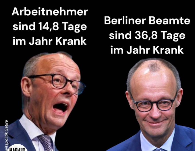 <a href="/DrHOSP1/">Wonderous Keulpaka  🇺🇦 ✡️ #NAFO</a> Für mich ist völlig klar:   Friedrich Merz ist kein Kanzlerformat. Erst unterstellt er den Deutschen fehlende Arbeitsmoral, dann behauptet er auch noch, das Land sei ständig krank – beides durch Fakten widerlegt. Wenn man Bürger mit Misstrauen, Pauschalurteilen und Populismus