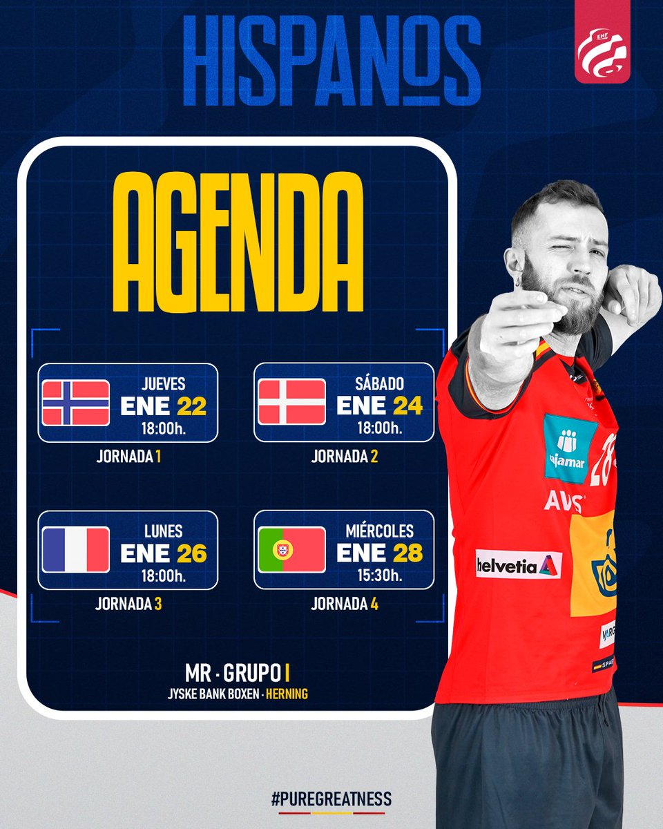 ⚔️ Los #Hispanos🇪🇸 ya conocen a sus rivales para la Main Round del <a href="/EHFEURO/">EHF EURO</a> Grupo durisimo el que espera a los #Hispanos
🔥 Noruega🇳🇴, Dinamarca🇩🇰, Francia🇫🇷 y Portugal🇵🇹 medirán las opciones de España por las semifinales 

#⃣ #Balonmano #ehfeuro2026 #puregreatness