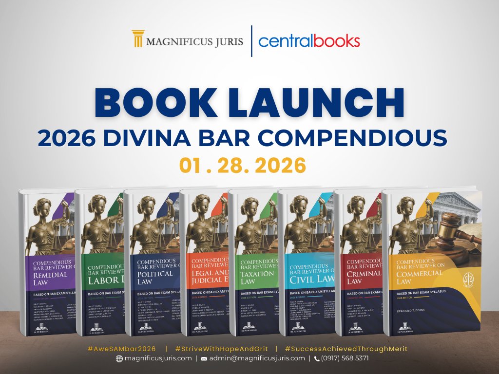 The 2026 Divina Bar Compendious is Almost Here!

We are proud to announce that on January 28, 2026, Magnificus Juris and Central Books will officially launch the 2026 Divina Bar Compendious.

Join us for the official book launch, which will be livestreamed via YouTube.